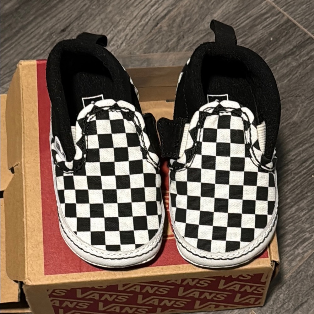 Vans Kids Checkerboard Slip-On Sneakers Black and White